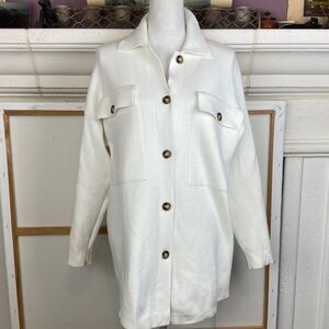 Truth by Republic Long Ivory Sweater Cardigan Shacket w/button flap pockets warm